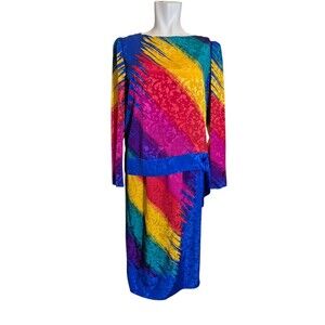 Hal Ferman for Donald Curtis VTG 70s 80s 2pc dress Rainbow Satin Outfit sz 6 NEW